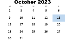 District School Academic Calendar for Unity Grove Elementary School for October 2023