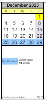 District School Academic Calendar for Valley View Elementary for December 2023