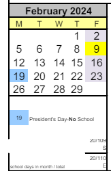 District School Academic Calendar for Arts & Academics Academy for February 2024