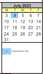District School Academic Calendar for Valley View Elementary for July 2023
