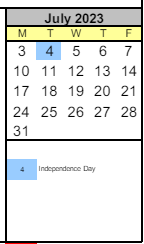 District School Academic Calendar for Arts & Academics Academy for July 2023