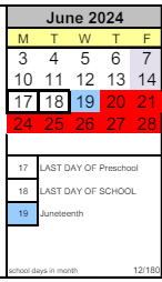 District School Academic Calendar for Arts & Academics Academy for June 2024