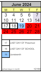 District School Academic Calendar for Valley View Elementary for June 2024