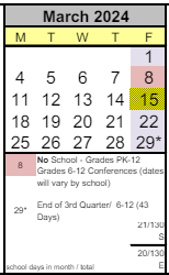 District School Academic Calendar for Arts & Academics Academy for March 2024