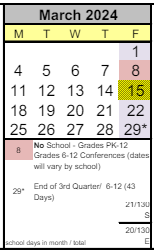 District School Academic Calendar for Valley View Elementary for March 2024