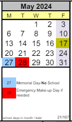 District School Academic Calendar for Arts & Academics Academy for May 2024