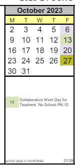 District School Academic Calendar for Valley View Elementary for October 2023