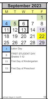 District School Academic Calendar for Arts & Academics Academy for September 2023