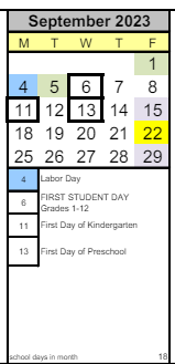 District School Academic Calendar for Valley View Elementary for September 2023