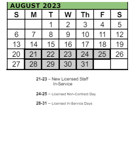 District School Academic Calendar for Imlay Elementary School for August 2023