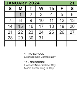 District School Academic Calendar for Imlay Elementary School for January 2024