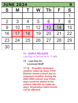 District School Academic Calendar for Reedville Elementary School for June 2024