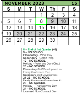 District School Academic Calendar for Imlay Elementary School for November 2023