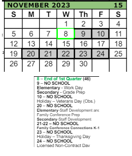 District School Academic Calendar for Reedville Elementary School for November 2023
