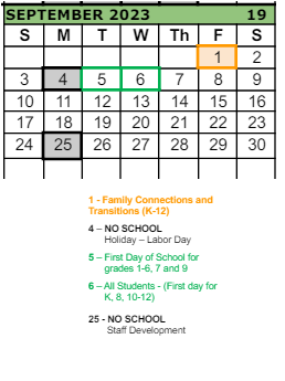 District School Academic Calendar for Imlay Elementary School for September 2023