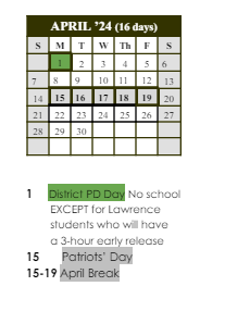 District School Academic Calendar for Maurice A Donahue Elementary for April 2024