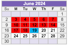 District School Academic Calendar for Hanson Elementary School for June 2024