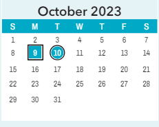 District School Academic Calendar for ST. James Elem for October 2023