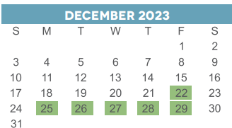 District School Academic Calendar for Gordon Elementary for December 2023