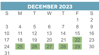 District School Academic Calendar for Burnet Elementary for December 2023