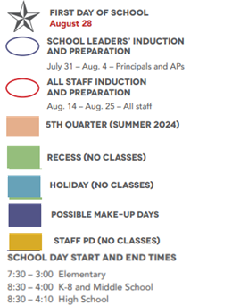 District School Academic Calendar Legend for Long Middle