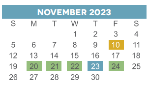 District School Academic Calendar for Barbara Jordan High School for November 2023
