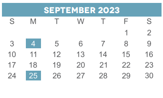 District School Academic Calendar for Jean Hines-caldwell for September 2023