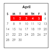 District School Academic Calendar for Perry Primary School for April 2024