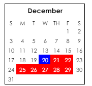 District School Academic Calendar for Perry Middle School for December 2023