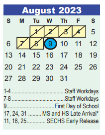 District School Academic Calendar for Humble Elementary for August 2023