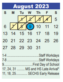 District School Academic Calendar for Hidden Hollow Elementary for August 2023