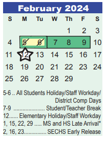 District School Academic Calendar for Jack M Fields Sr Elementary for February 2024