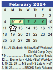 District School Academic Calendar for Elm Grove Elementary for February 2024