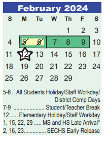 District School Academic Calendar for Atascocita Middle for February 2024