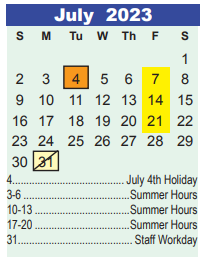 District School Academic Calendar for Greentree Elementary for July 2023