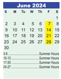 District School Academic Calendar for Humble Elementary for June 2024