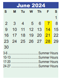 District School Academic Calendar for North Belt Elementary for June 2024