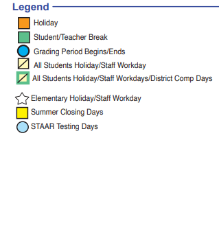 District School Academic Calendar Legend for Elm Grove Elementary