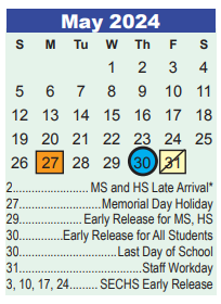 District School Academic Calendar for Timbers Elementary for May 2024