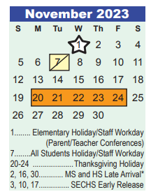 District School Academic Calendar for Elm Grove Elementary for November 2023