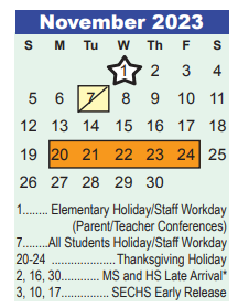 District School Academic Calendar for Bear Branch Elementary for November 2023