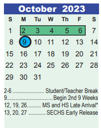 District School Academic Calendar for Riverwood Middle for October 2023