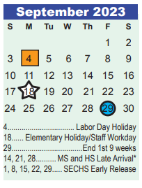 District School Academic Calendar for Elm Grove Elementary for September 2023