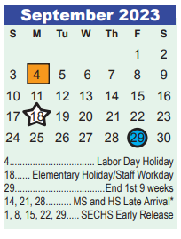 District School Academic Calendar for Bear Branch Elementary for September 2023