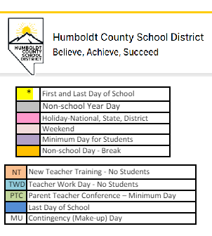District School Academic Calendar Legend for Winnemucca Grammar School