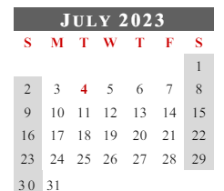 District School Academic Calendar for Flint Springs Elementary for July 2023
