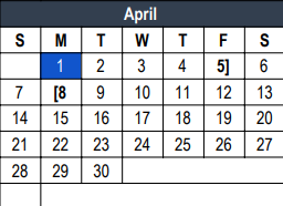 District School Academic Calendar for Central J H for April 2024