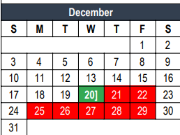 District School Academic Calendar for Alter Ed Prog for December 2023