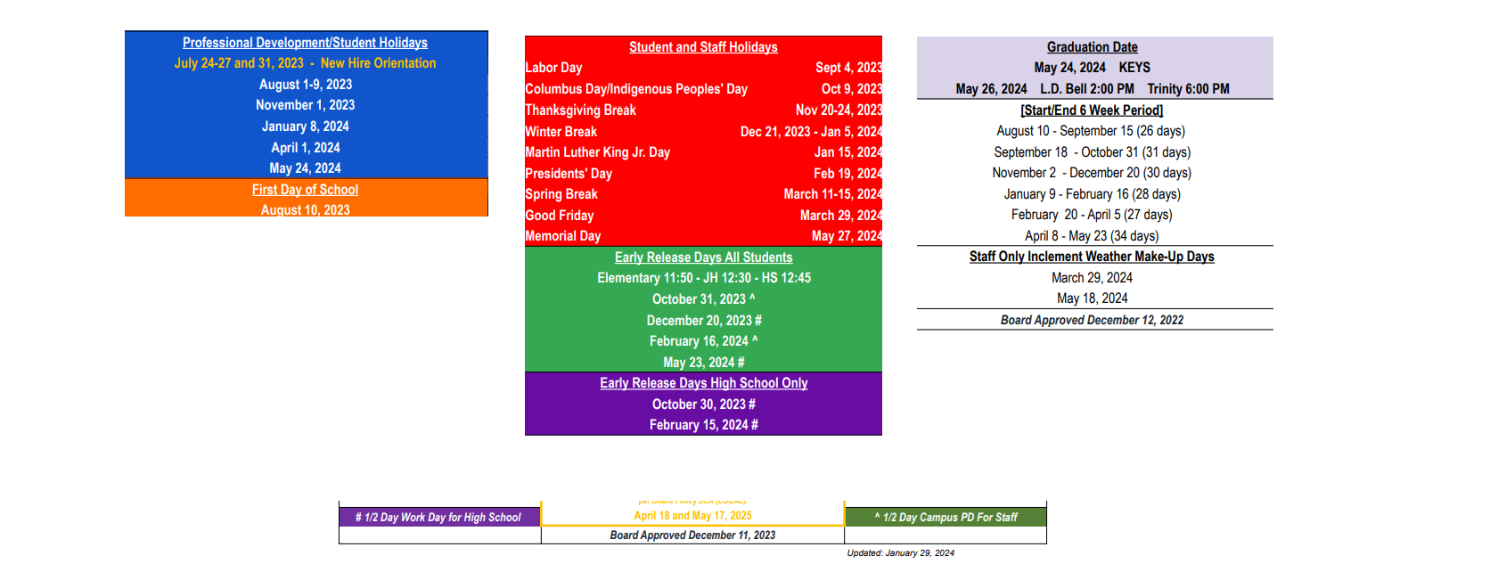 District School Academic Calendar Key for Euless J H