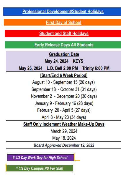 District School Academic Calendar Legend for Hurst Hills Elementary